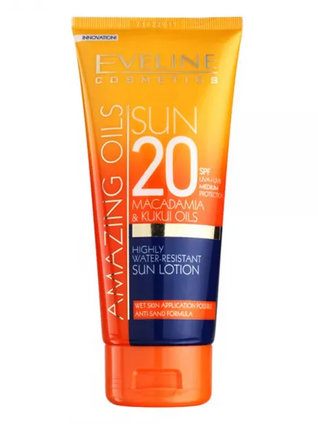 Eveline SPF20 Macadamia & Kukui Oils High Water-Resistant Sun Lotion 200ml Family Size (αντηλιακό)