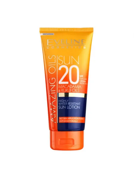 Eveline SPF20 Macadamia & Kukui Oils High Water-Resistant Sun Lotion 200ml Family Size (αντηλιακό)