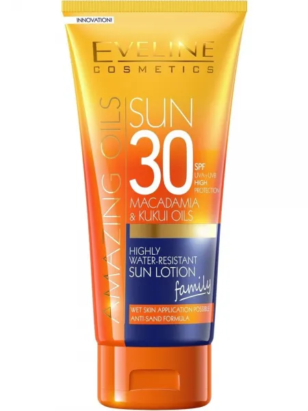Eveline SPF30 Macadamia & Kukui Oils High Water-Resistant Sun Lotion 200ml Family Size (αντηλιακό)