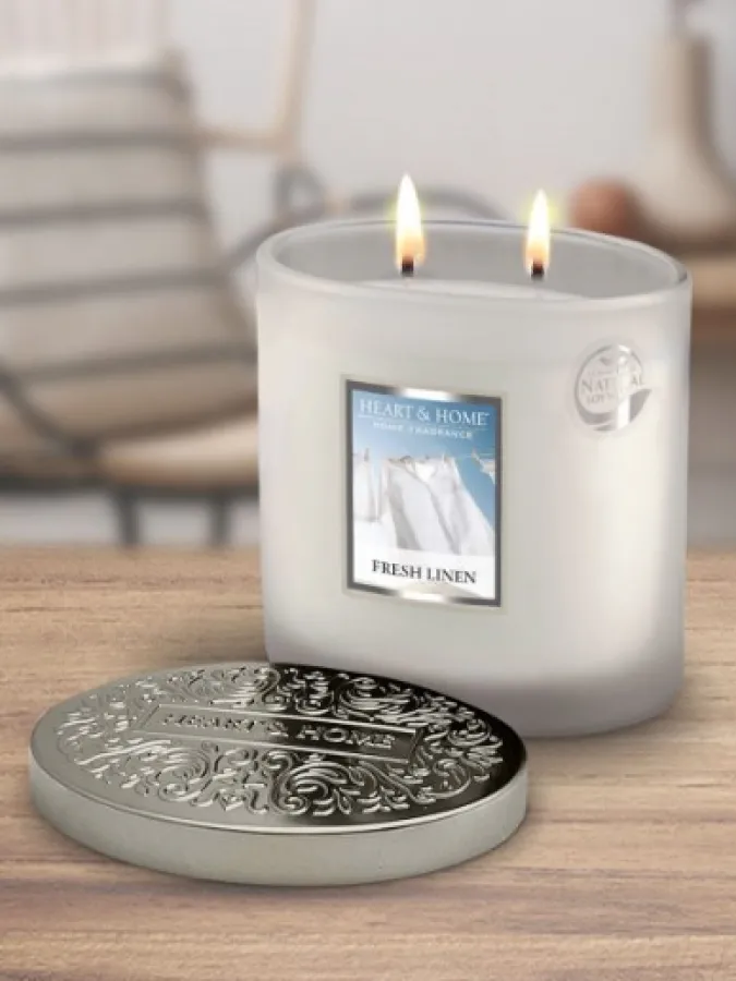 Heart and Home Άρωματικό Κερί με Διπλό Φυτίλι 40h 230gr #Δροσερό Λινό